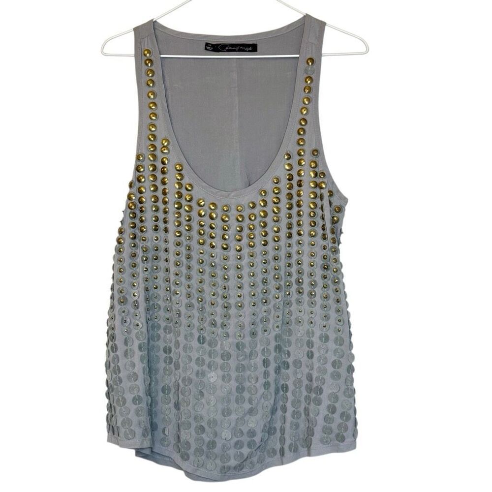 Patterson J. Kincaid Scoop Neck Silver & Gold Studded Tunic Tank Top Gray XS